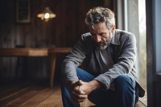 CloseUp of Senior Man Struggling with Depression Generative Ai