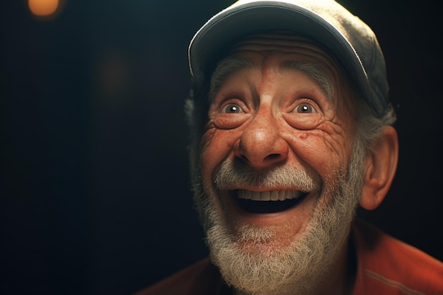 Closeup of a senior man with expressive laugh Generative ai