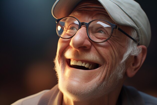 Closeup of a senior man with expressive laugh Generative ai