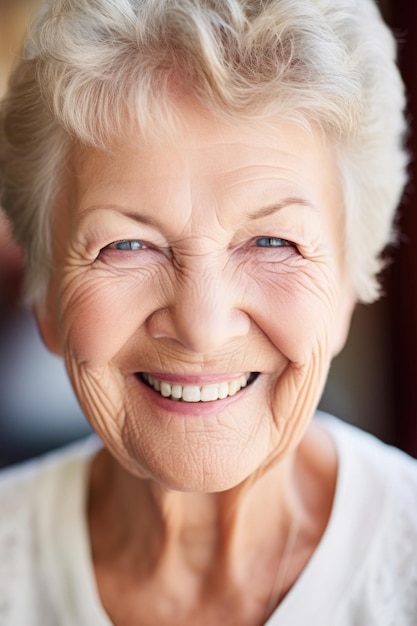 a closeup of a senior woman smiling at the camera created with generative ai