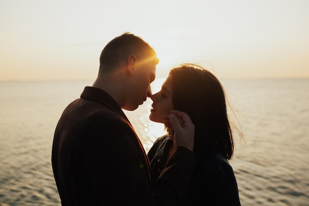 Closeup of sensual couple at sea