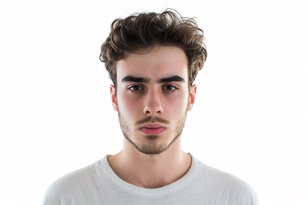 closeup of serious boy on white isolated background