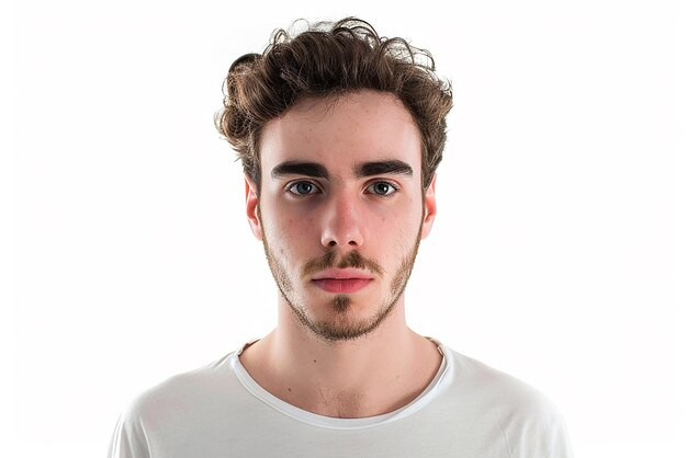 closeup of serious boy on white isolated background