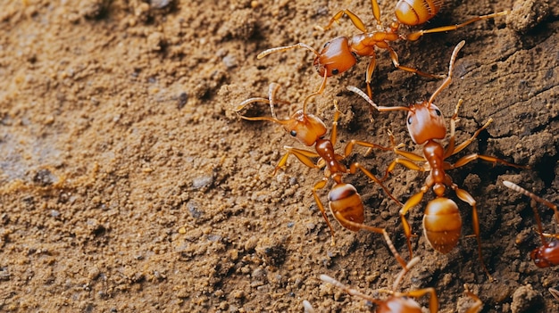 Closeup on several leafcutter ants