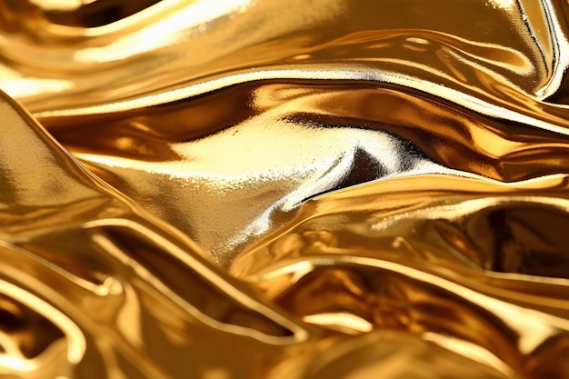 Premium AI Image | Closeup of a shiny gold fabric texture with wavy ...