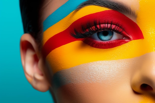 Closeup shoot of female model with colorful face makeup