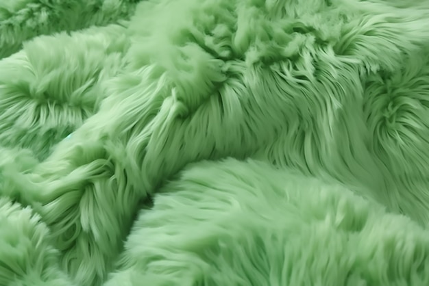 Closeup shoot of green fluffy faux fur background texture