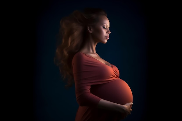 Closeup shoot of pregnant woman on dark background