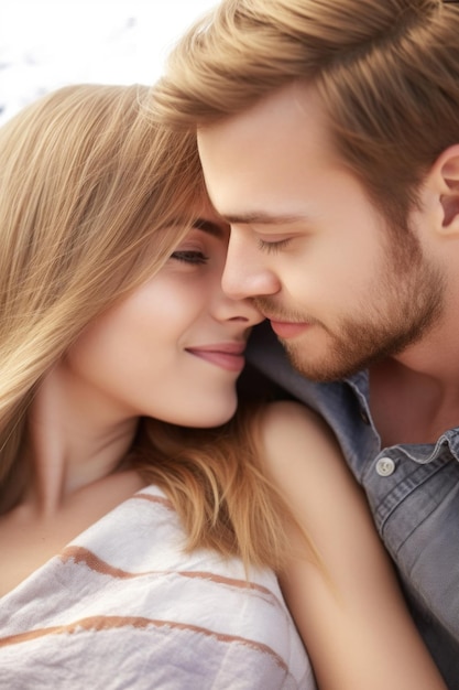 Closeup shot of an affectionate young couple lying on a blanket outdoors