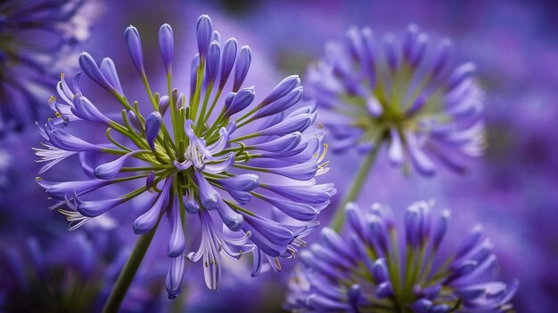 Closeup shot of agapanthus flowers on a blurred background