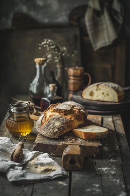 Крупный снимок ремесленного домашнего хлеба из закваски для вдохновения для выпечки