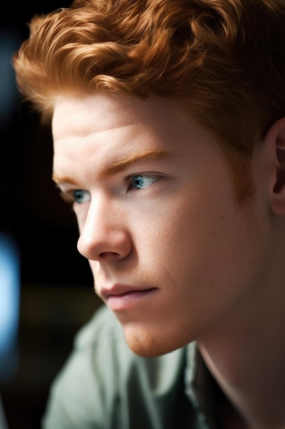 Closeup shot of an attractive man looking at something on a laptop created with generative ai