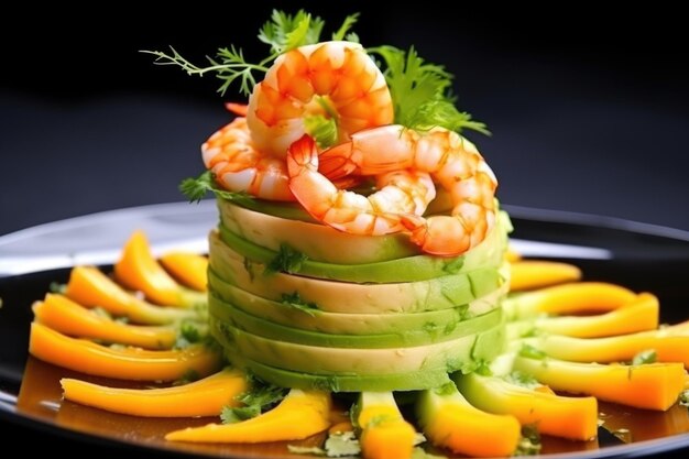 Closeup shot of avocado salad with shrimps