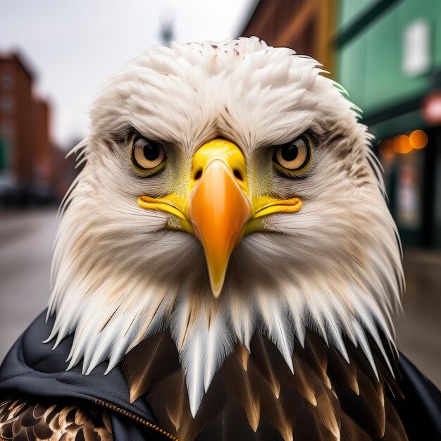 a closeup shot of a bald eagle with a blurred background close up shot of a bald eagle with a b