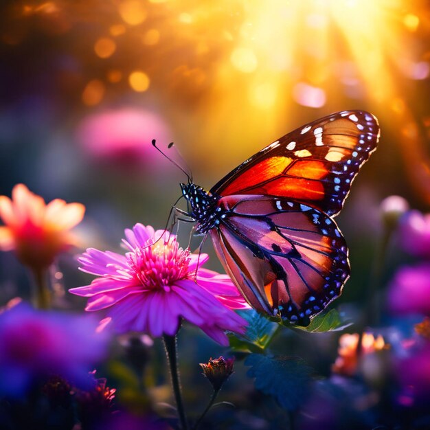 Photo closeup shot of a beautiful butterfly on a flower with natural background