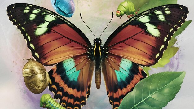 Photo closeup shot of a beautiful butterfly metamorphosis concept