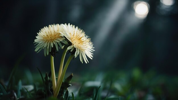 Closeup shot of a beautiful dandelion flower growing in a forest with a blurred natural background