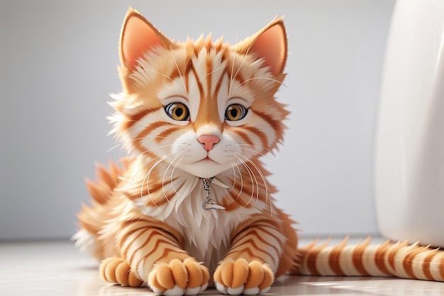 Closeup shot of a beautiful ginger domestic kitten sitting on a white surface