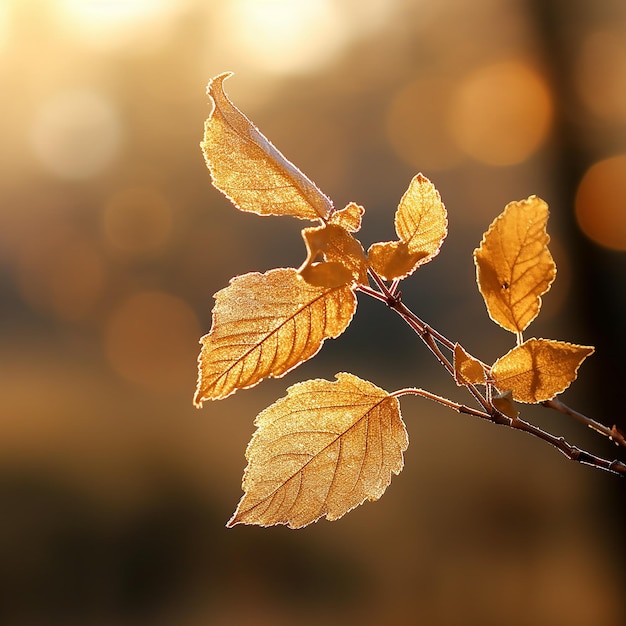 CloseUp Shot of Beautiful Golden Leaves on a Branch