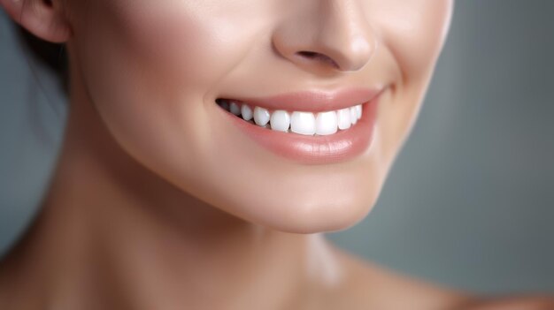 Closeup shot Beautiful woman smiles with healthy white teeth dentistry concept