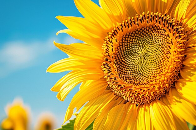 Closeup shot of a beautiful yellow sunflower on a blurred background