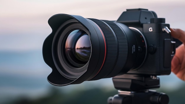 Closeup shot of a black camera lens