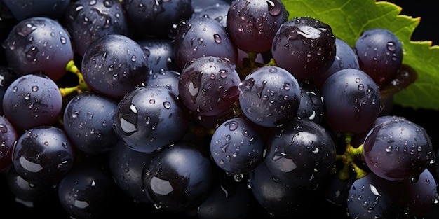 Closeup shot of blue ripe grapes with water drops Generative AI