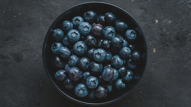 Closeup shot of blueberries in a black bowl