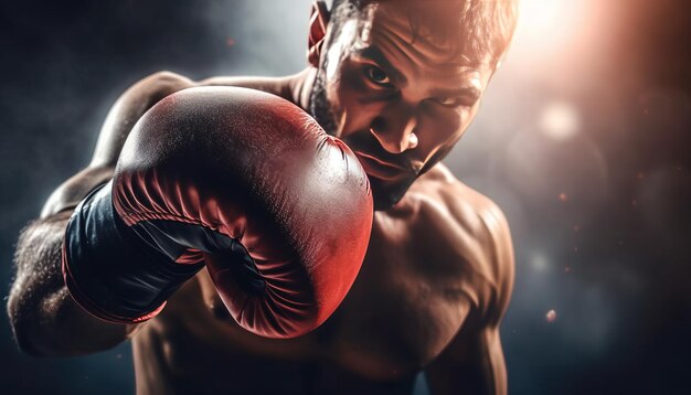 Photo closeup shot of boxer's gloves in action