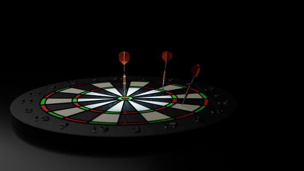 Closeup shot Bullseye or dart board has dart arrow accurately hitting the center