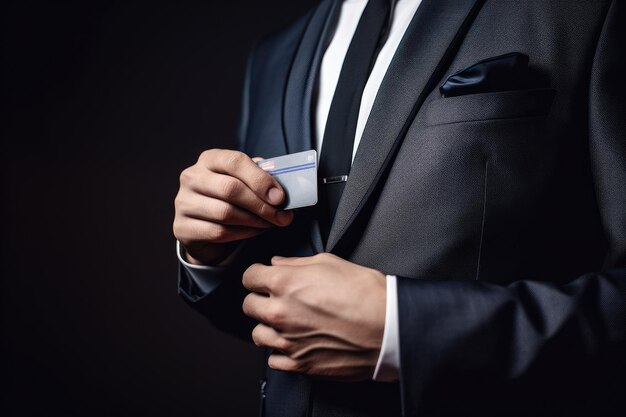 Closeup shot of a businessman holding his credit card created with generative ai