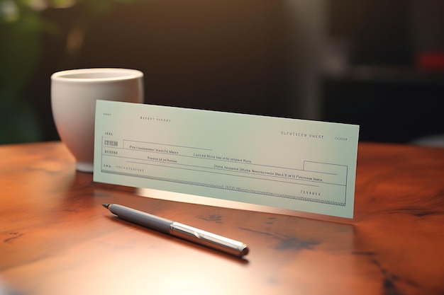 A closeup shot capturing the details of a blank cheque