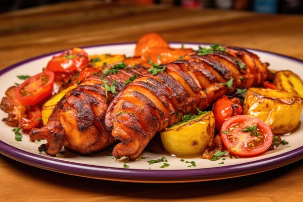 Closeup shot of chargrilled octopus on plate