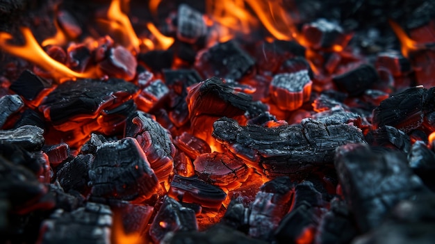 CloseUp Shot of Coal and Flames Intense Heat and Burning Energy Revealed