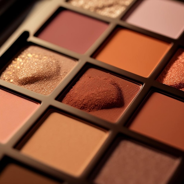 Closeup shot of colored makeup palettes generated with Ai