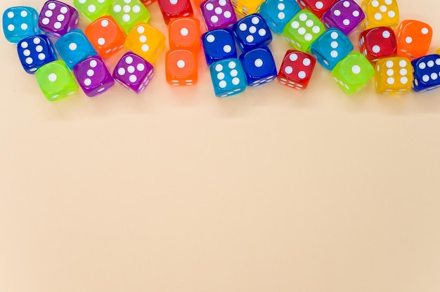 Closeup shot of colorful dices on white background