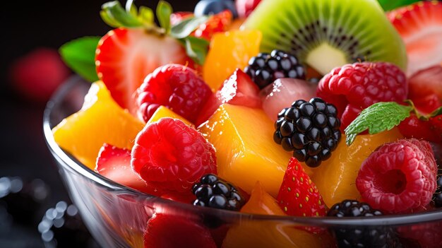 A closeup shot of a colorful fruit salad bursting with natural sweetness