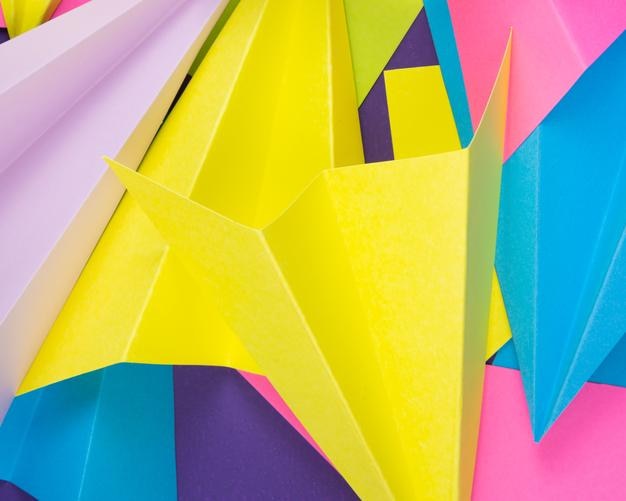 A closeup shot of colorful handmade paper planes