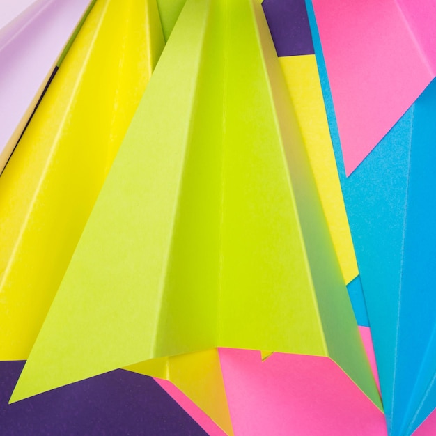 A closeup shot of colorful handmade paper planes