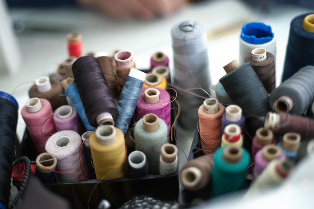 Closeup shot of colorful rolls of thread