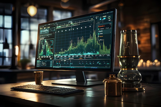 Photo a closeup shot of a computer screen displaying a realtime stock market chart