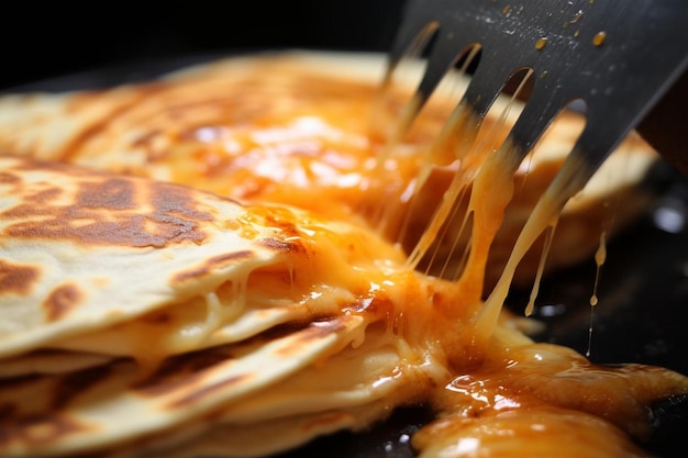 A closeup shot of crispy edges on a quesadilla