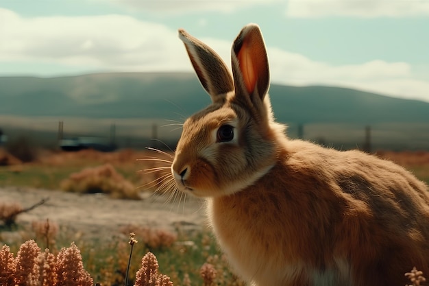 Closeup shot of a cute bunny in a field
