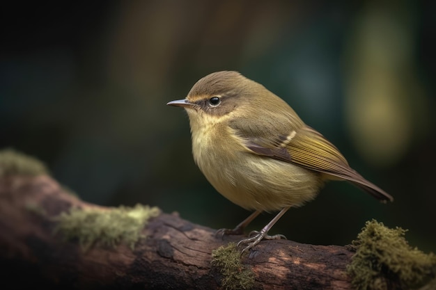 Closeup shot of a cute chiffchaff bird sitting on the branch of a tree generative ai