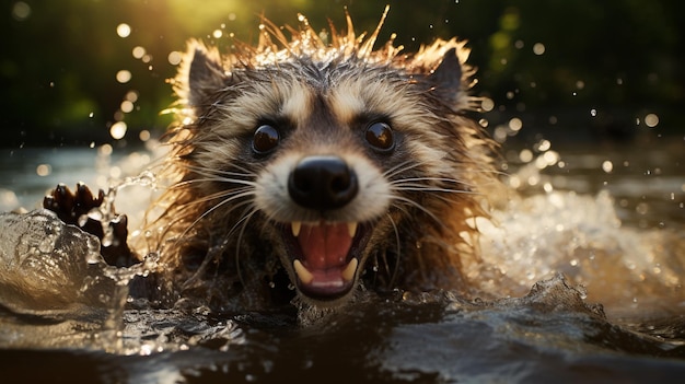 a closeup shot of a cute dog in the water