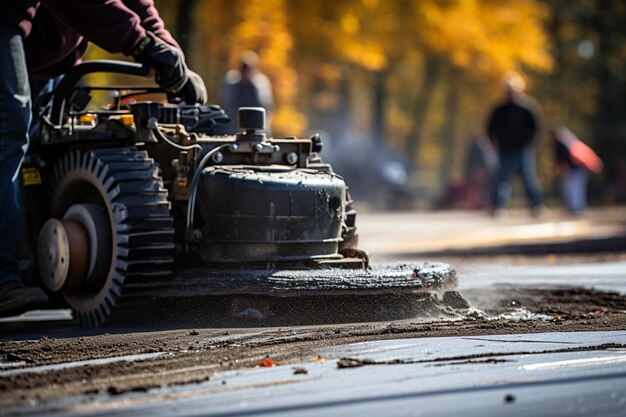 Closeup shot of the cutting drum of the cold planer in action removing asphalt