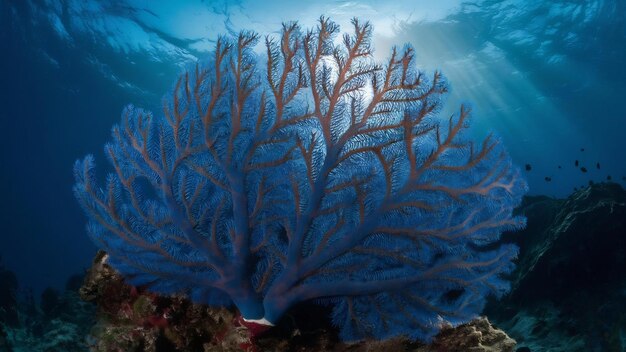 Photo closeup shot of a cyanea under the water