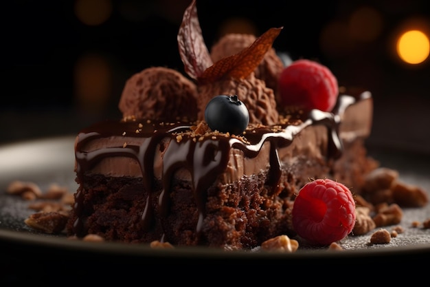 Closeup shot of decadent chocolate dessert Generative Ai