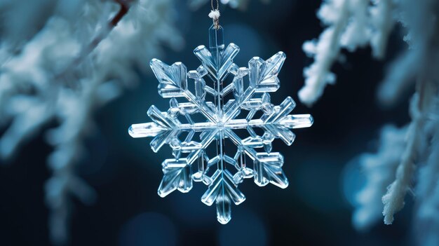 A closeup shot of a delicate glass snowflake ornament