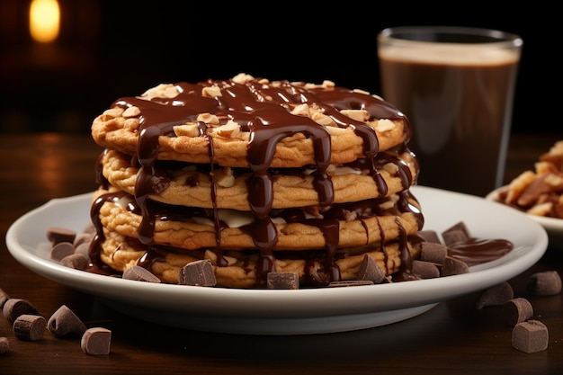 Closeup shot of a delicious chocolate dessert with macaroon